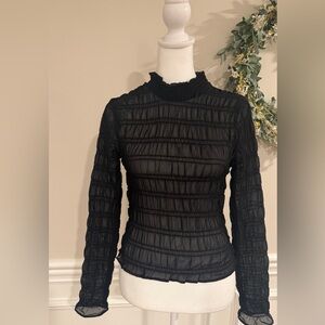 Divided H&M Blouse Women’s XSmall Black Sheer Top Mock Neck Stretch Long Sleeve